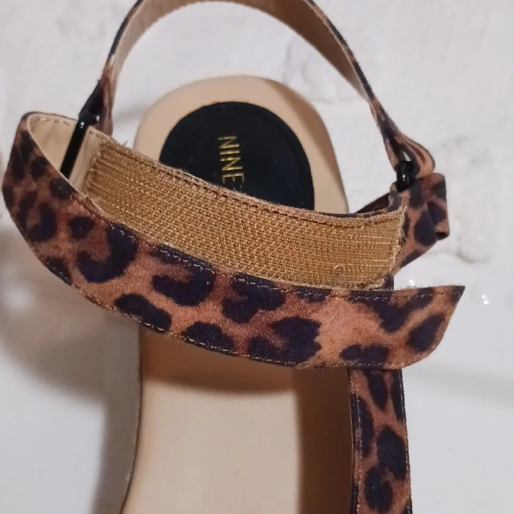 ⚜️ NINE WEST Leopard 🐆 Print Raffia Platform Sandal 9.5 *New*